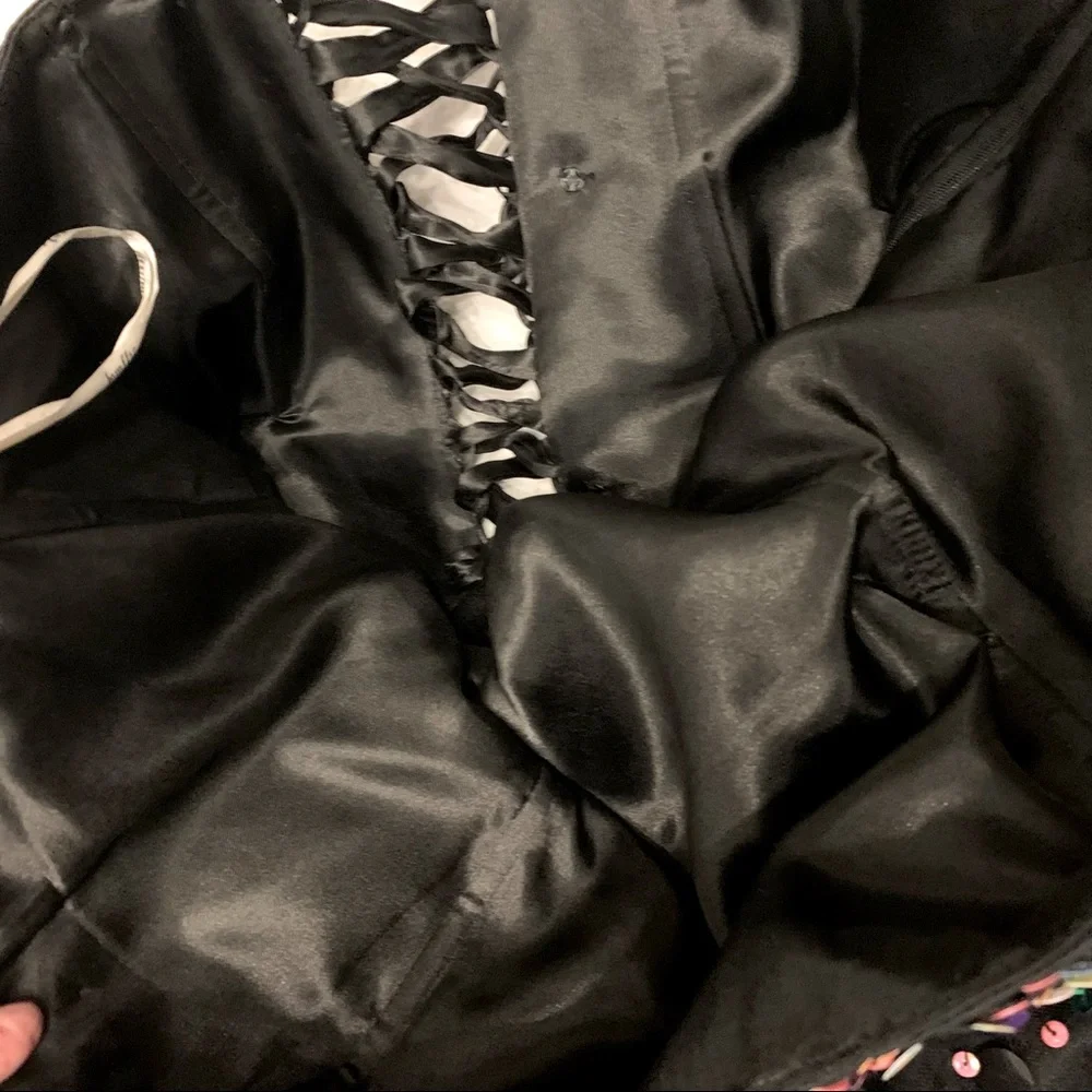 TIFFANY black confetti sequined grad prom dress satin corset back - Picture 6 of 13